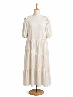 BTFBM women’s Midi swing flowy dress tiered cotton white Size S NWT